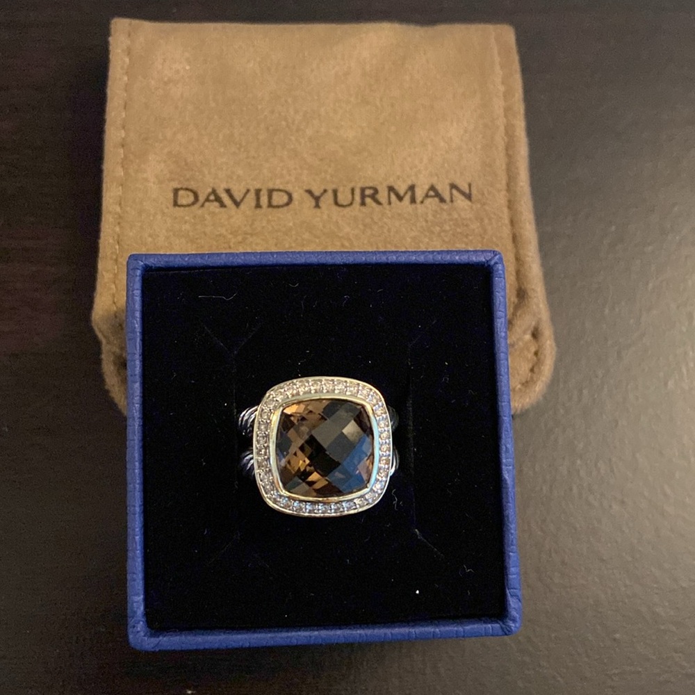 David Yurman Smoky Quartz Albion Ring Diamonds Silver 18K Yellow Gold 11MM sz 6 - Picture 4 of 9